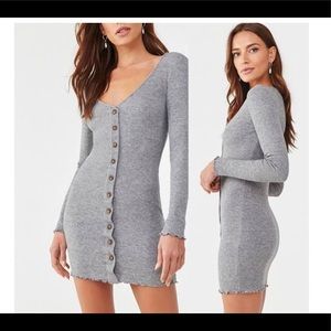 Ribbed button down sweater mini dress